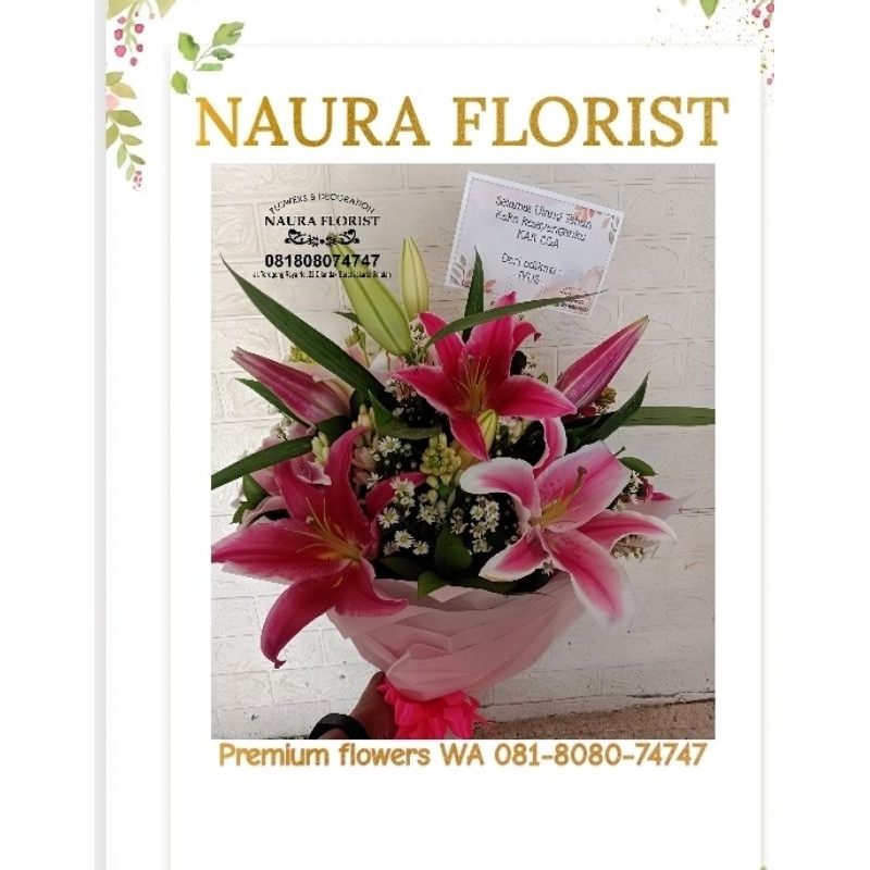 buket bunga /buket lili/sedap malam/buket wisuda/buket mawar asli/lili pink/kado/bunga asli/hadiah 0
