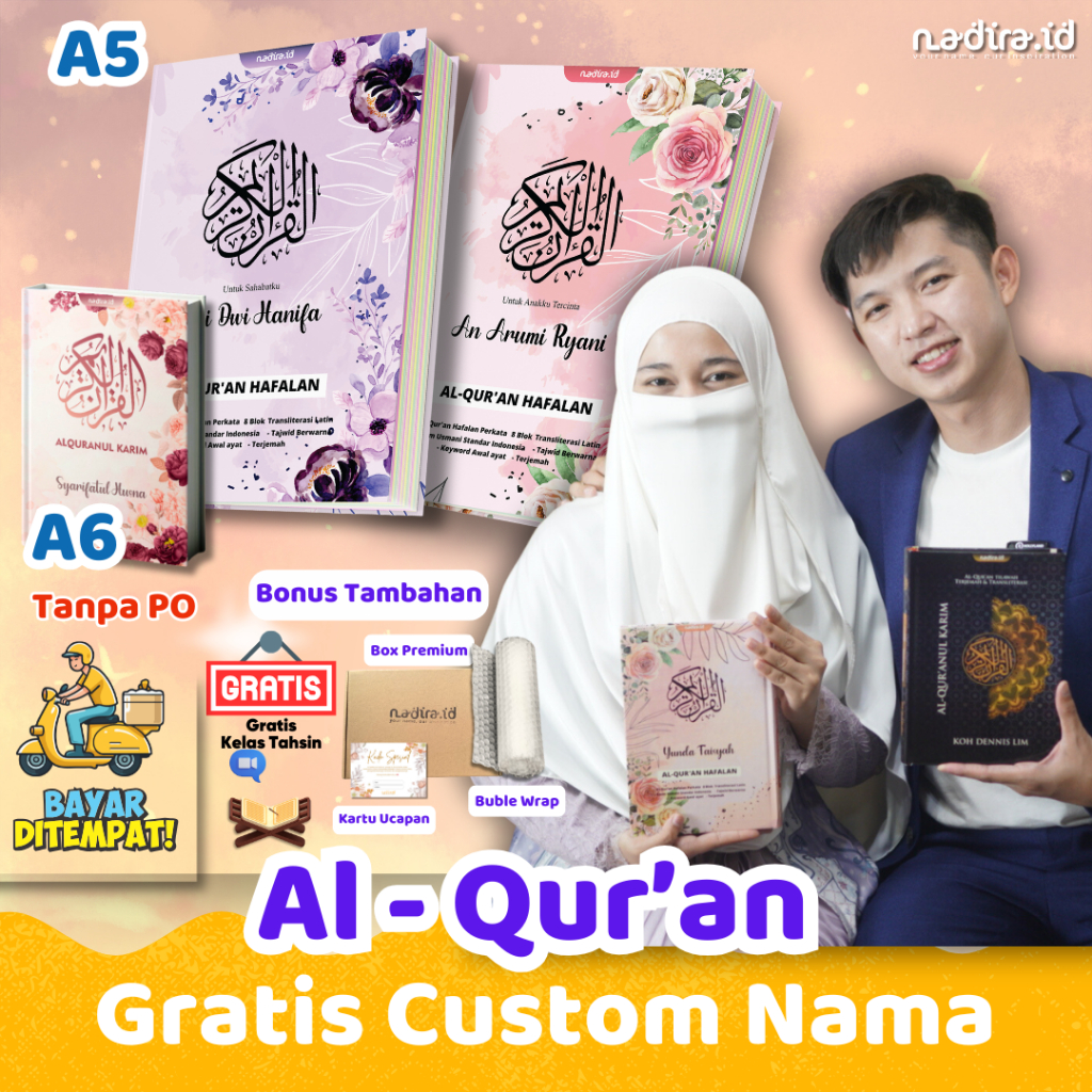 Al-Qur'an Nadira Custom Nama Ukuran A6, A5, A4 - Alquran Tajwid Terjemahan Latin Hafalan - Quran Bes