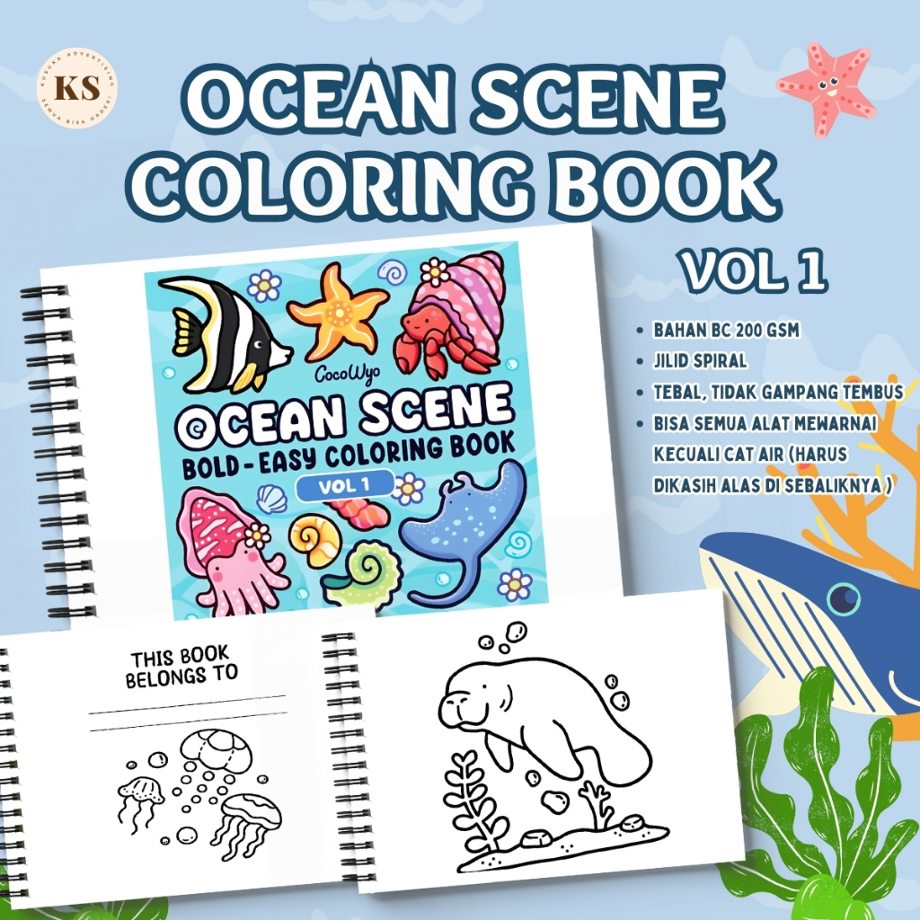 

OCEAN SCENE VOL 1 Coloring Book A5 For Adults And Kids Cozy Healing Buku Mewarnai Simpel Anak Remaja