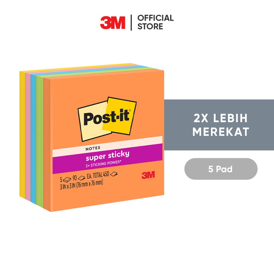 

3 M Post-it Super Sticky Notes, Notes, 654-5SSAU, 2x Lebih merekat