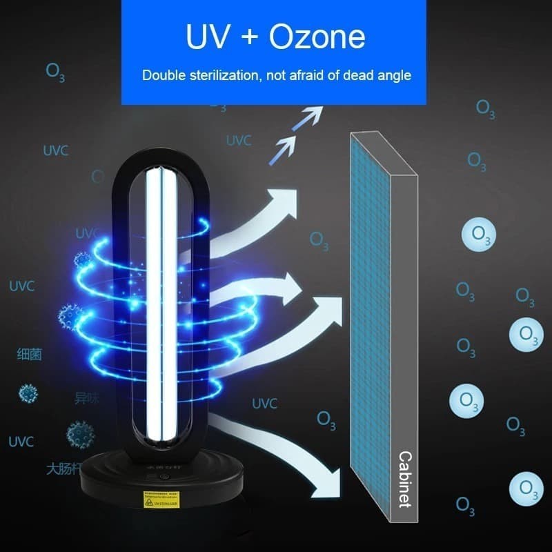 lampu UV Sterilizer Disinfection ozone uv light anti virus 38w 60w Hitam 38 watt 60 watt