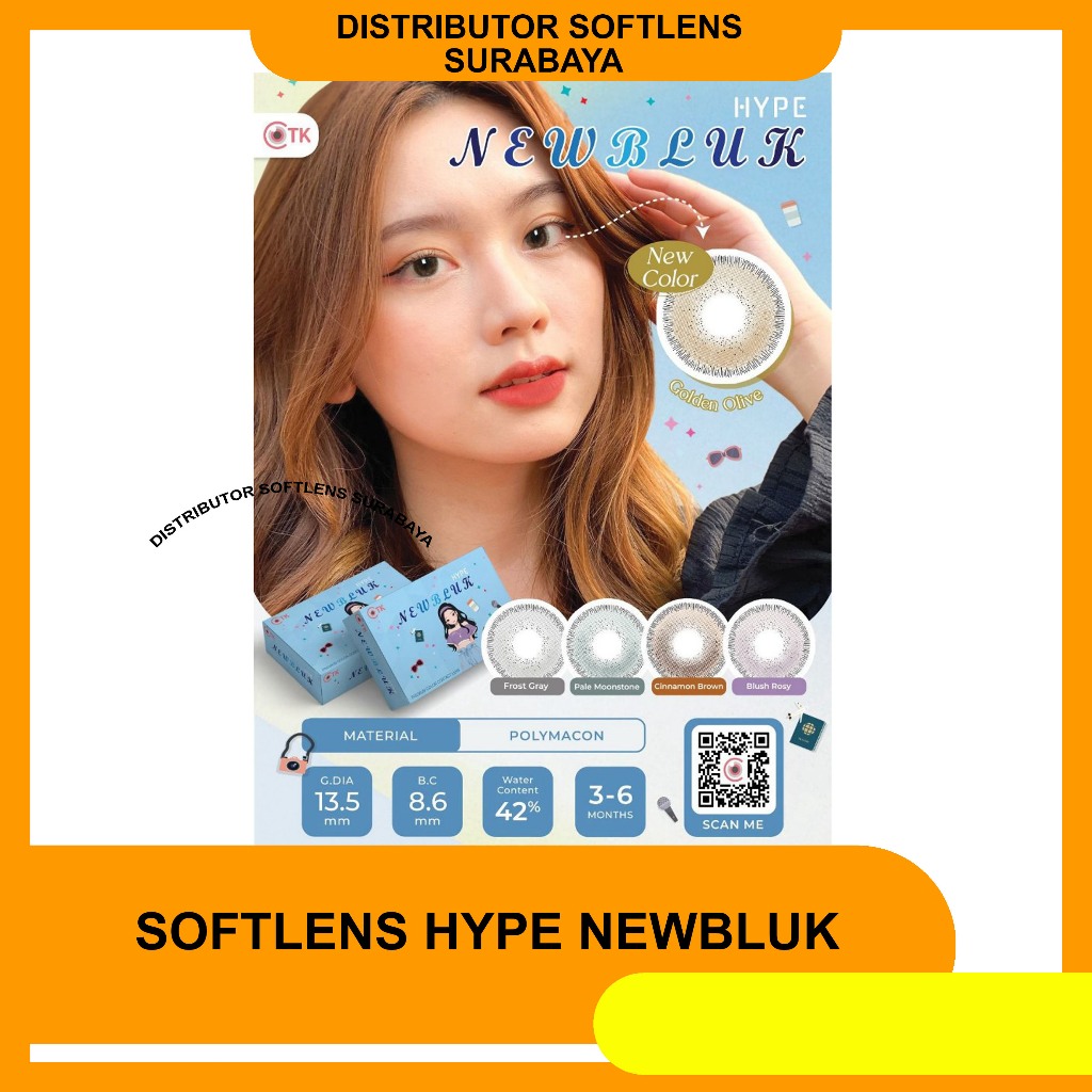 Softlens NEWBLUK HYPE 14.5 MM G.Diameter 13.5 MM Normal & Minus (-0.50 S/D -6.00) By CTK / Soflen Ne