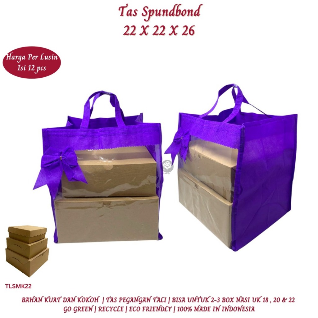 

Tas Spunbond Tas Kain Goodie Bag 22x2x26 (Isi 12 Pcs-TLSMK22)