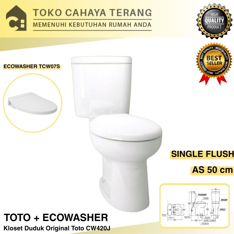 Kloset Duduk Toto CW420J + Eco Washer TCW07S / Kloset Duduk Toto
