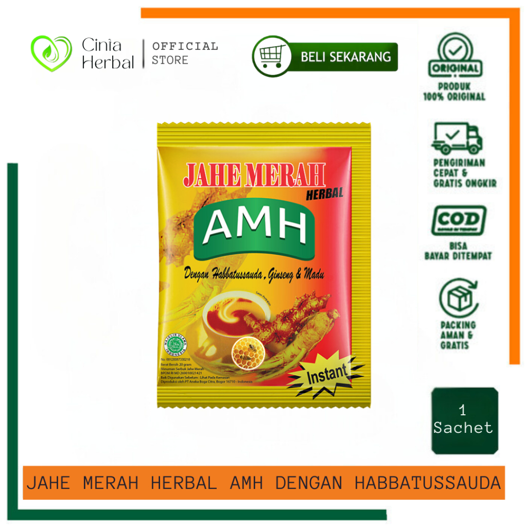 

Jahe Merah AMH Super ORIGINAL SACHET | Habbatussauda, Ginseng & Madu