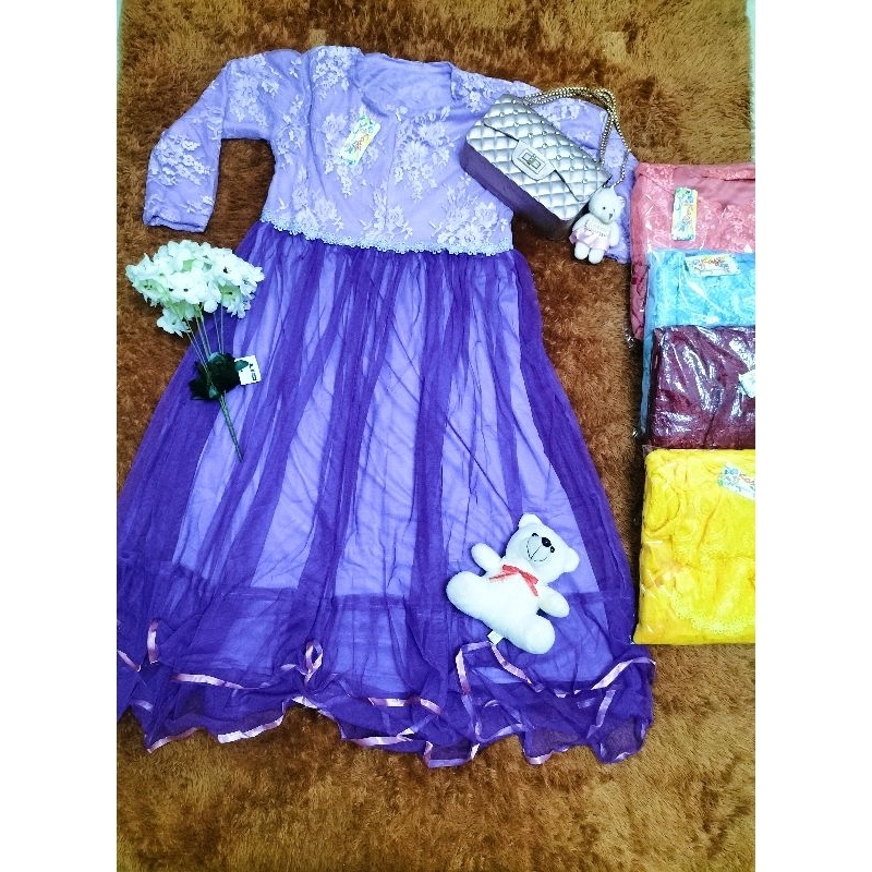 Gamis anak remaja brukat mix tile