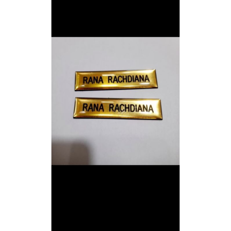 name tag akrilik gold lapis fiber
