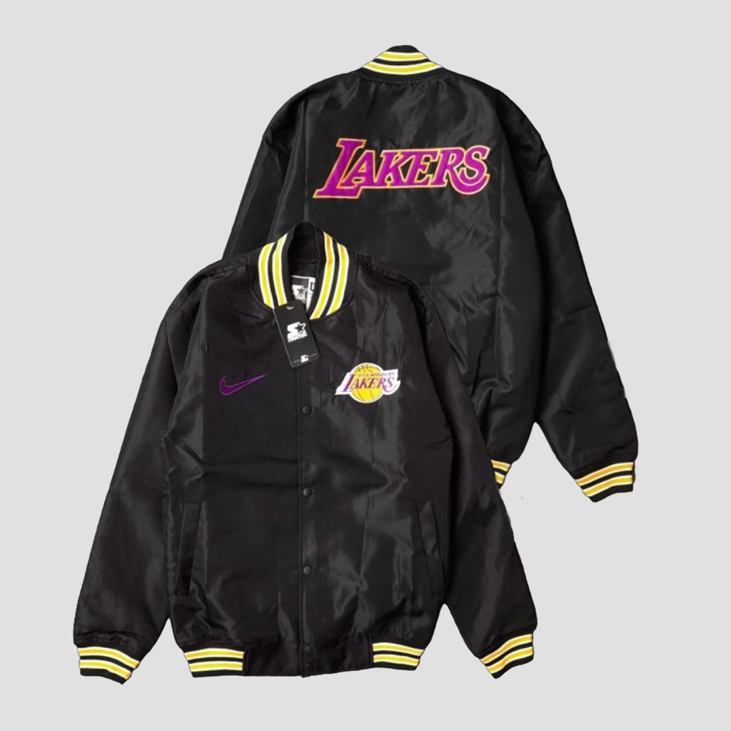 Jaket Varsity Lakers Black Nike Series Casual Vintage Pria Wanita Full Bordir