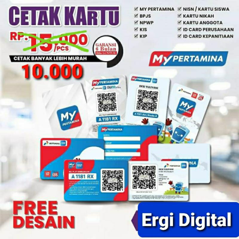 

MyPertamina Cetak Kartu PVC bahan tebal RP.10.000