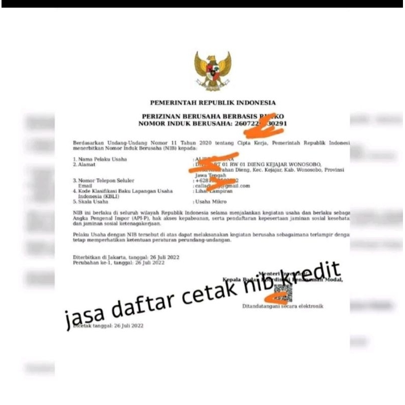 

nib pribadi tanpa pjkk