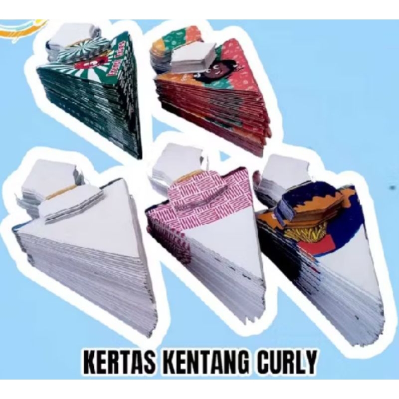 kertas kentang curly#wadah kentang curly#Dus kentang curly 1 pack isi 50 lembar bahan evory silver