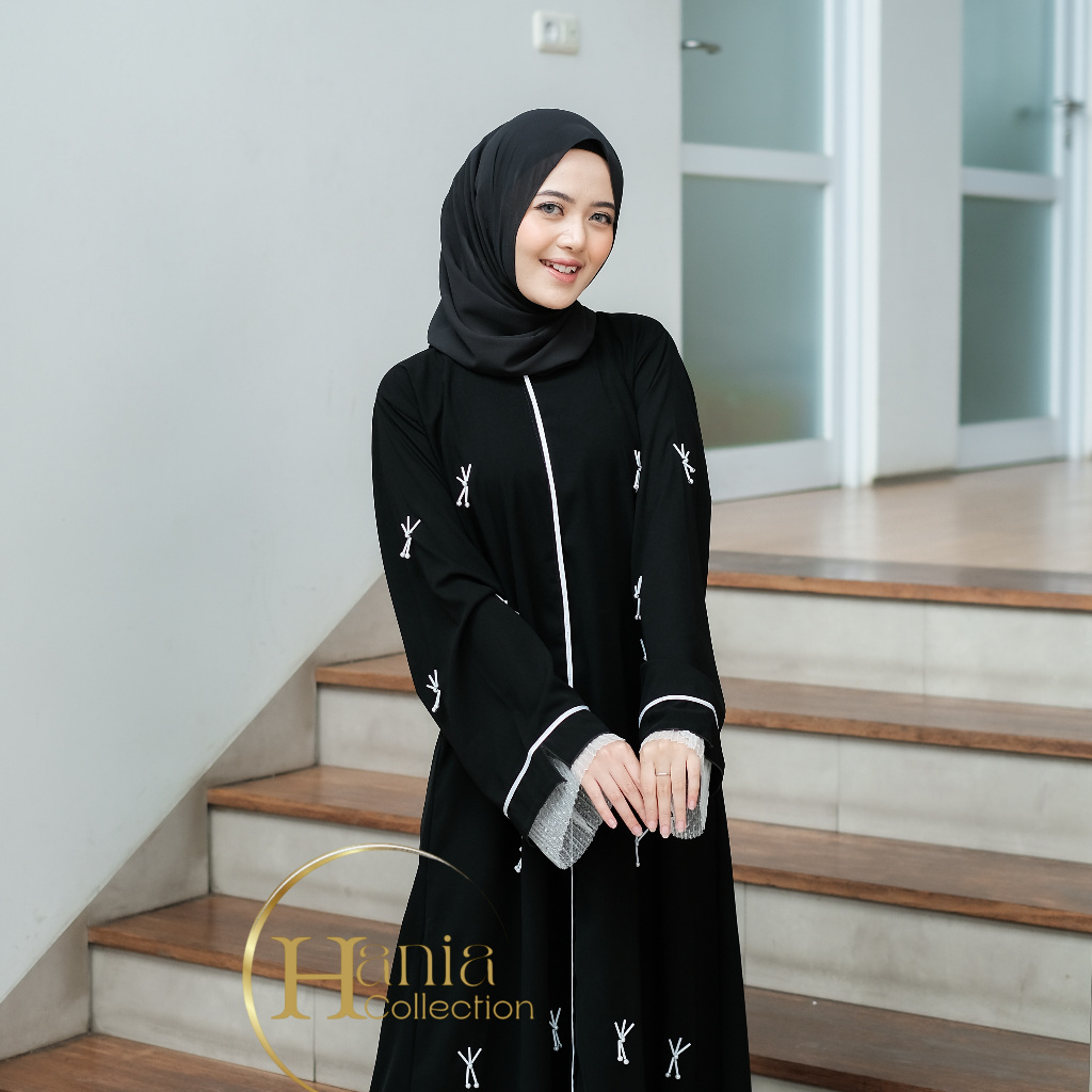 Abaya Hitam Turki Gamis Turkey Kombinasi Tile Polkadot Bahan Jetblack Busui Friendly Zainab Hania