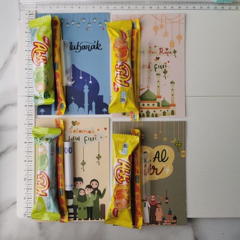 

Kartu amplop Lebaran unik dengan sedotan untuk tempat uang + Snack