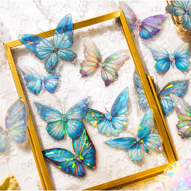 

(5AB) sticker transparan hologram gold foil kupu kupu multicolor butterfly journaling