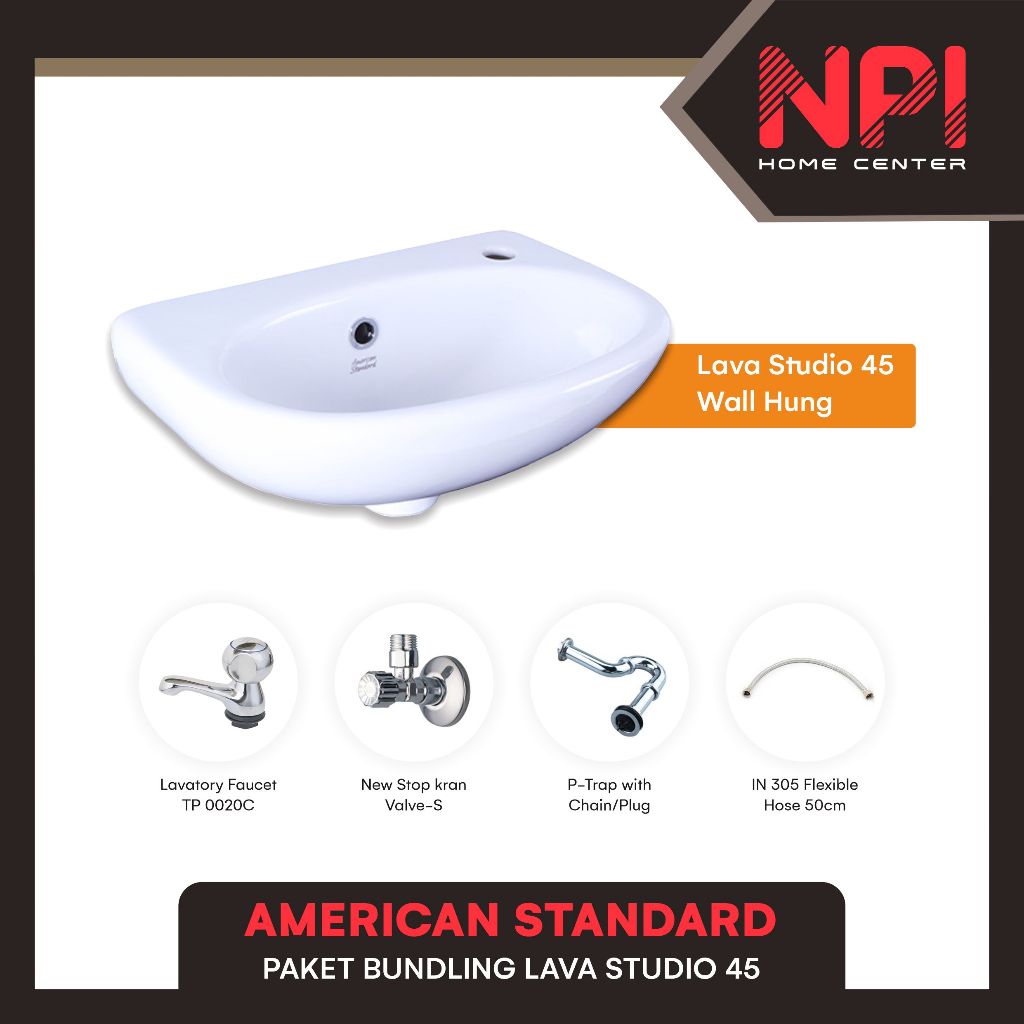 American Standard - Paket Washtafel Wastafel Basin Paket Lava Studio 45