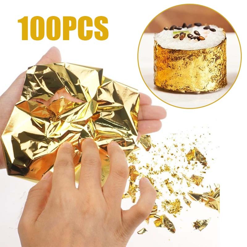 100pcs Kertas Gold Foil Aluminium Foil Gold Gold Foil Paper Gold Foil Leaf Gilding Kertas Aluminium