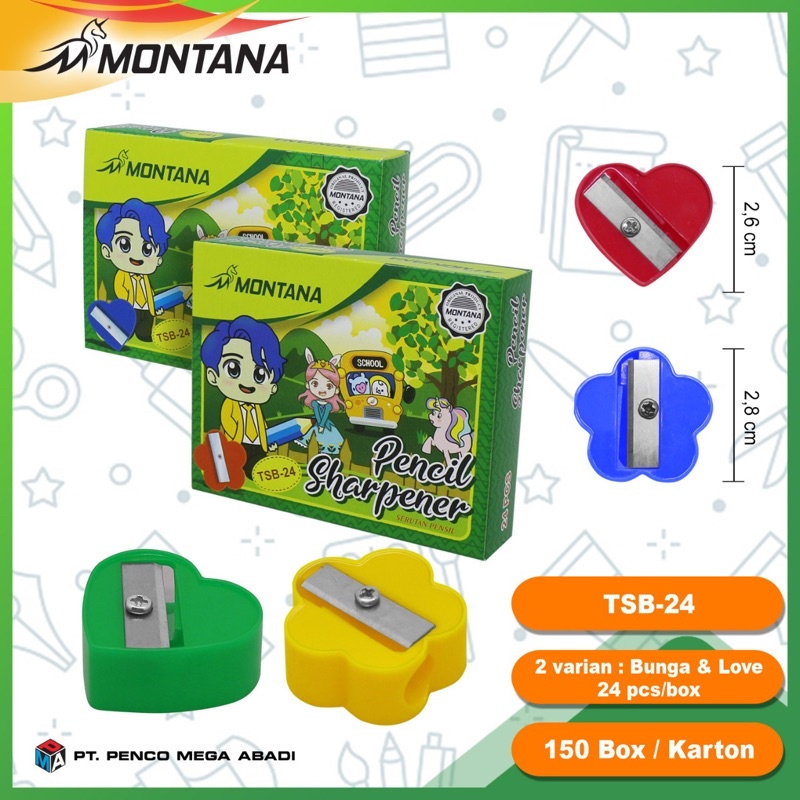 

(24 pcs) SERUTAN / RAUTAN PENSIL MURAH MONTANA / SHARPENER WARNA WARNI