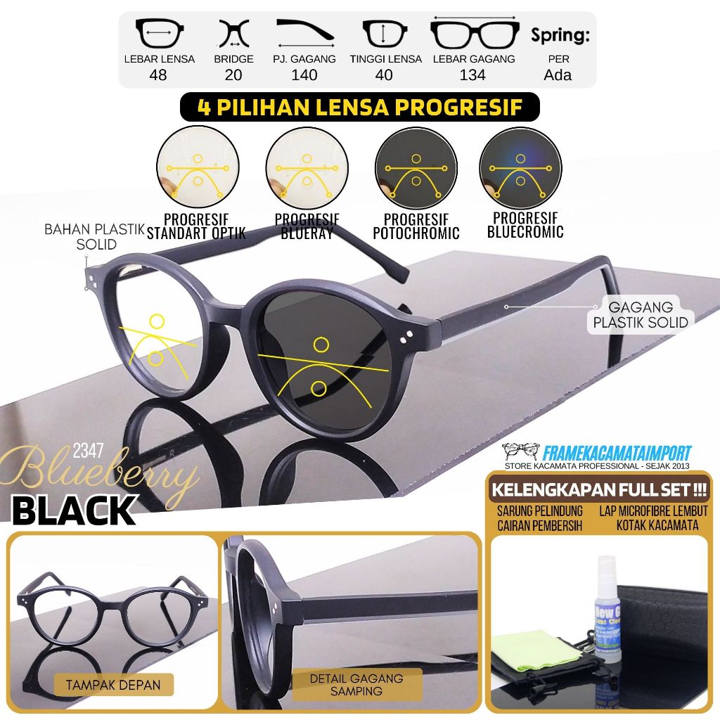 Kacamata Progresif Oval Pria Wanita Plastik Kasual Kualitas Optik