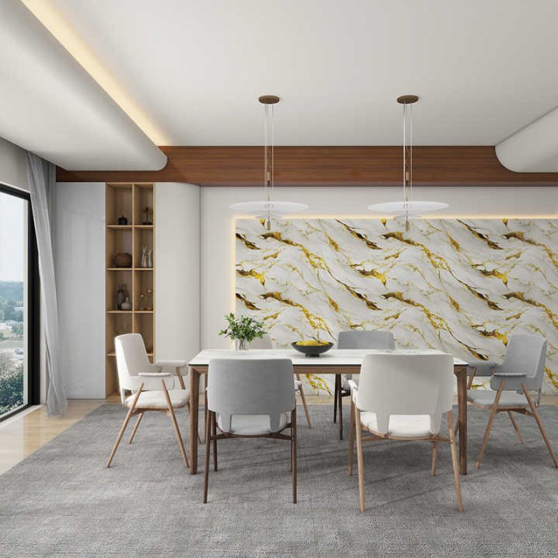 WALLPAPER STICKER DINDING VINYL PVC MARMER GLOSSY BERCAK GOLD