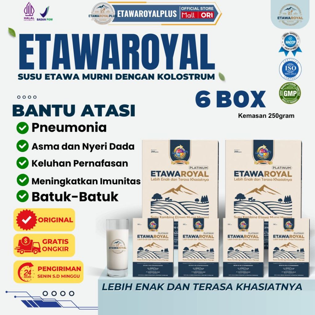

ETAWAROYAL Platinum - Susu Etawa Kolostrum Terbaik Untuk Nyeri Sendi, Tulang & Pernafasan - 6 BOX