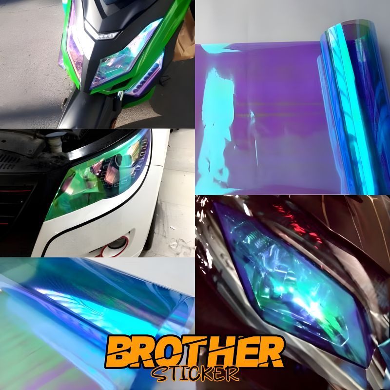 stiker skotlet lampu headlamp pelangi biru