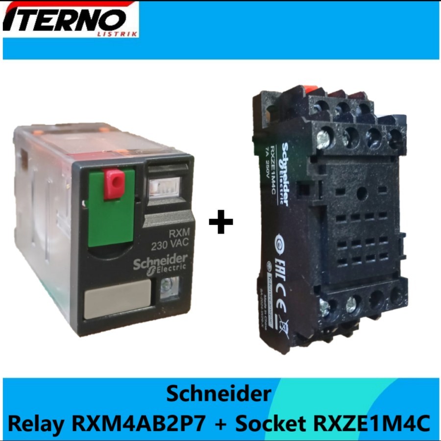 RXM4AB2P7 220VAC Relay Schneider Socket RXZE1M4C Setara MY4N 14 Kaki