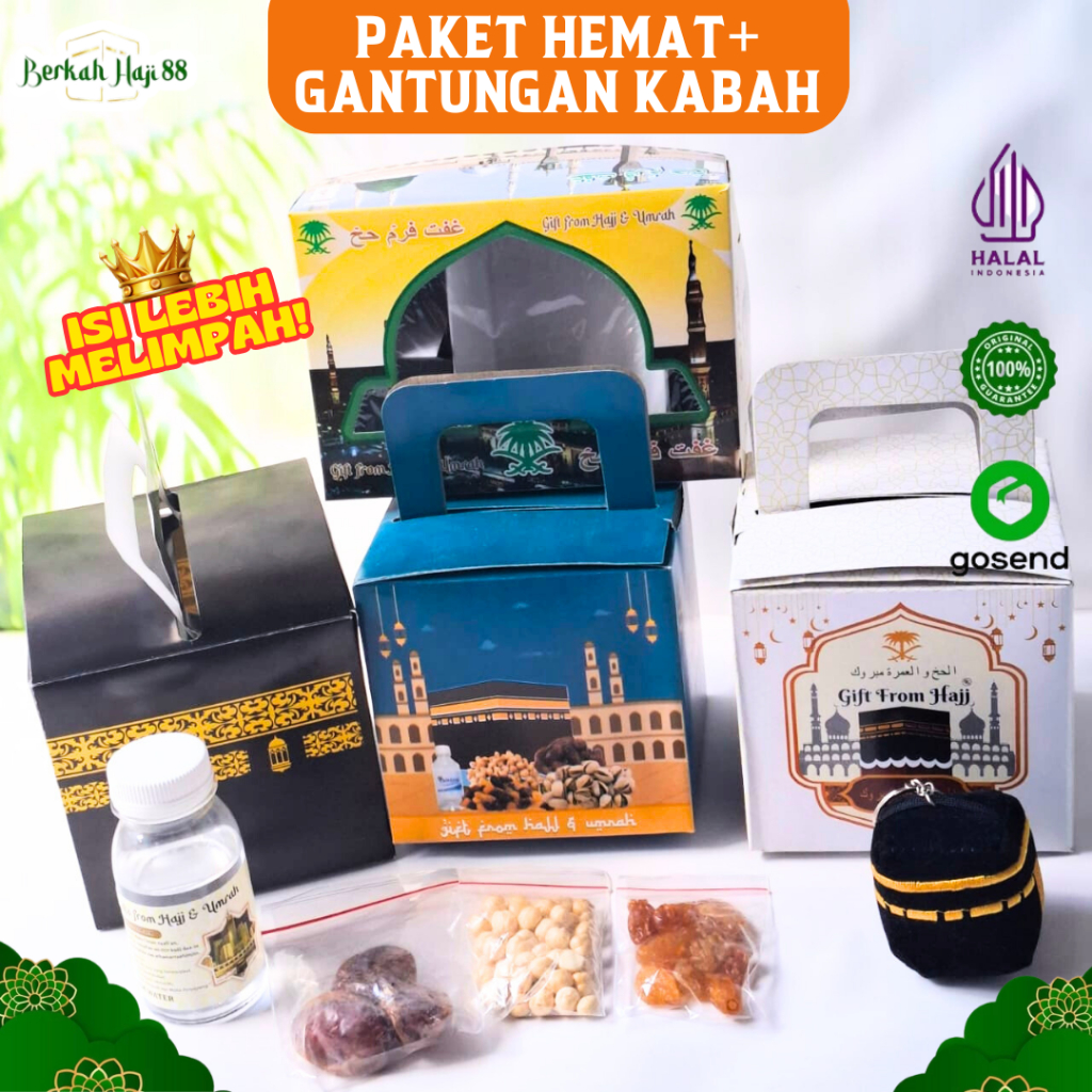 

Paket Oleh Oleh Haji dan Umroh Air Zamzam ori + Kacang Arab + Kismis Golden + Gantungan kunci kabah