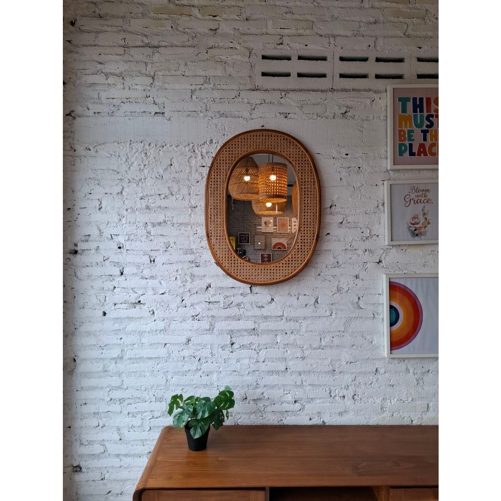 Ayoyoo Oval Rattan Mirror - Cermin Gantung Kayu Jati