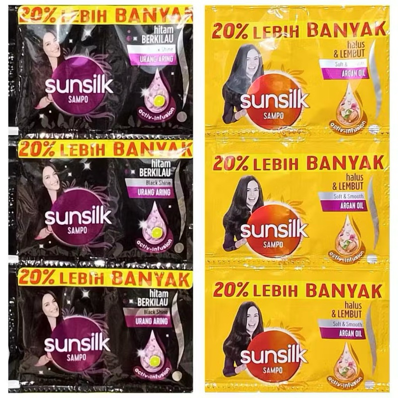 SHAMPOO SUNSILK SACHET BLACK SHINE SHAMPOO SUNSILK SOFT & SMOOTH RENCENGAN 1 RENCENG 12 SACHET ( DOU