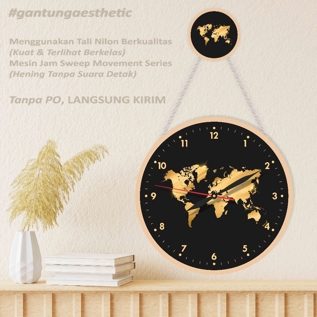 JAM DINDING/GANTUNG AESTHETIC MOTIF PETA DUNIA INDONESIA HIASAN RUANGAN KELUARGA DAN RUANG KELAS