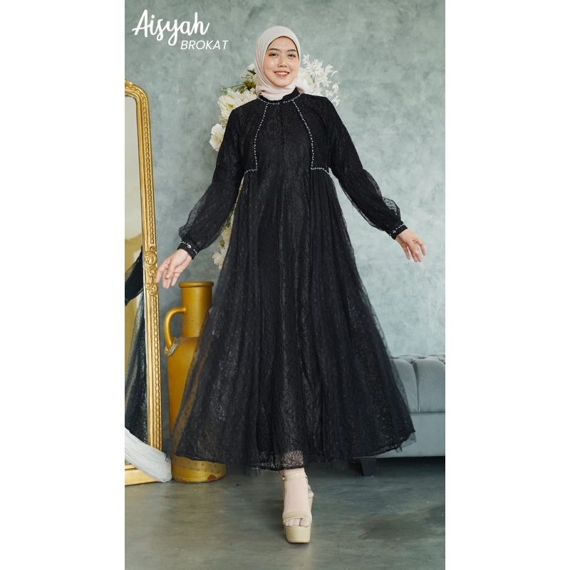 Gamis brokat/ Gamis brokat mix tile dot/ Gamis pesta/ Gamis kondangan/ Gamis muslim wanita/ Gamis me