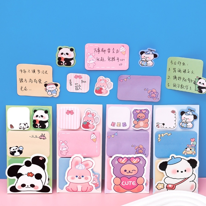 

1 Set Sticky Notes Dan Sticker 4 In 1 Motif Kartun Animal Lucu / Sticky Notes Lucu Warna