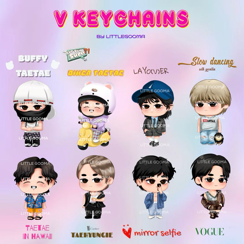 Keychain BTS V Collection by Little Gooma - Gantungan Kunci BTS V Taehyung - BTS Chibi Keychain