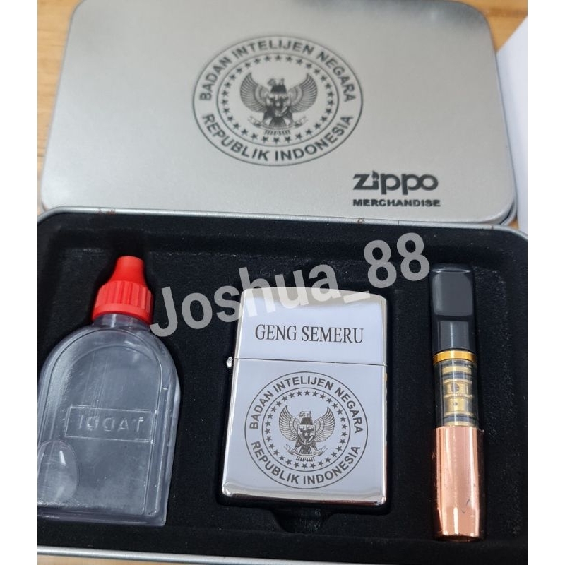 Zippo Custom Korek Api Ukir Badan Intelijen Negara BIN Paket Silver Bisa Ukir Nama Sendiri