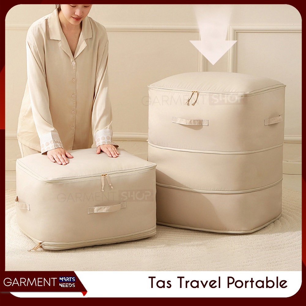 Tas Organizer Kompres Tempat Pakaian Traveling Praktis Penyimpanan Bed Cover Sprei Hemat Ruang
