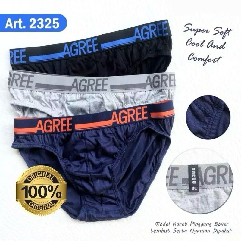 3pcs /1box cd agree art.2325 karet boxer bahan katun lembut size M,L,xl,xxl.