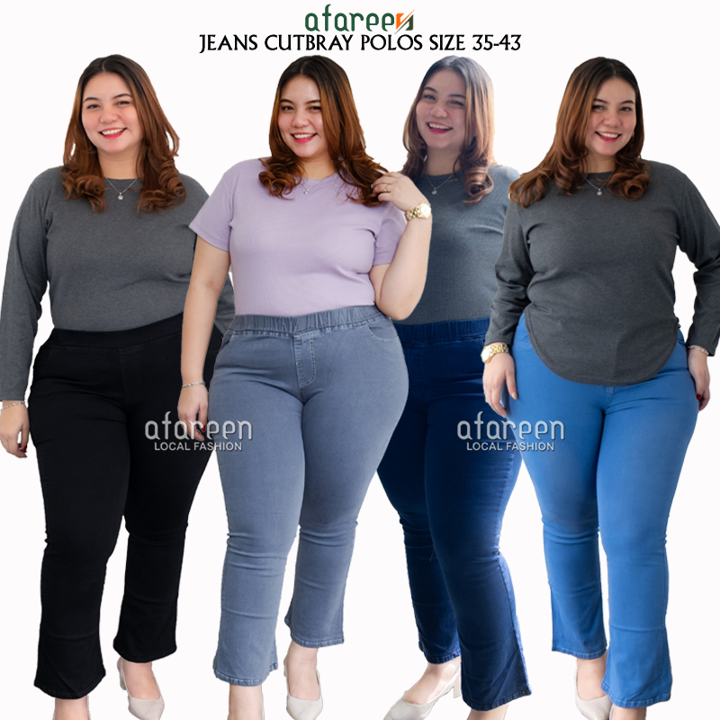 AFAREEN - Jeans Cutbray Polos Big Size Celana Jeans Cutbray Wanita Jumbo Size 35-42
