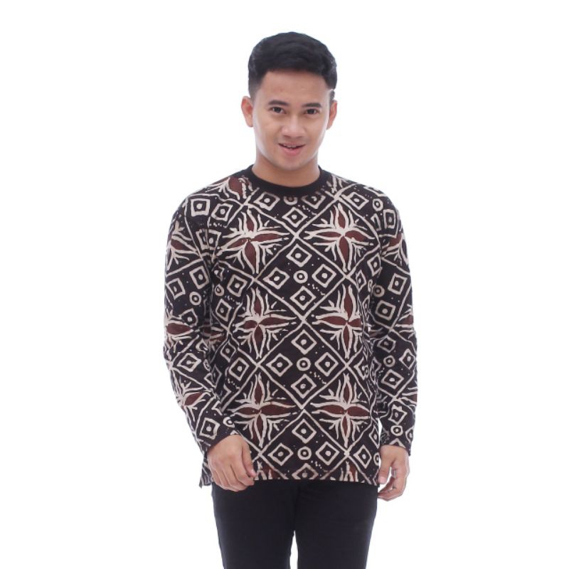 Kaos Batik Pria Wanita Lengan Panjang Modern Baju Kaos Motif Batik Kasual Baju Santai