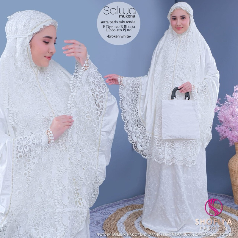 MUKENA WHITE SERIES PUTIH SALWA HALWA AFIFAH HANIFA BAHAN SUTRA PARIS MIX RENDA | MUKENA IED