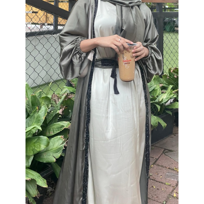 Elif abaya ( sudah free inner, pasmina & belt ) warna outher sage only,aksen payet terbaru krna yg l