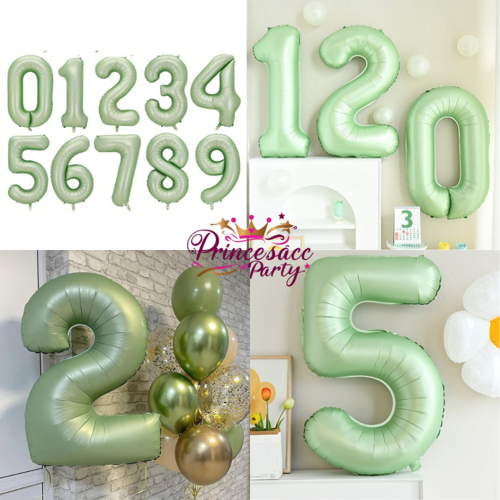 Balon Angka Hijau Sage JUMBO/BESAR 80 cm