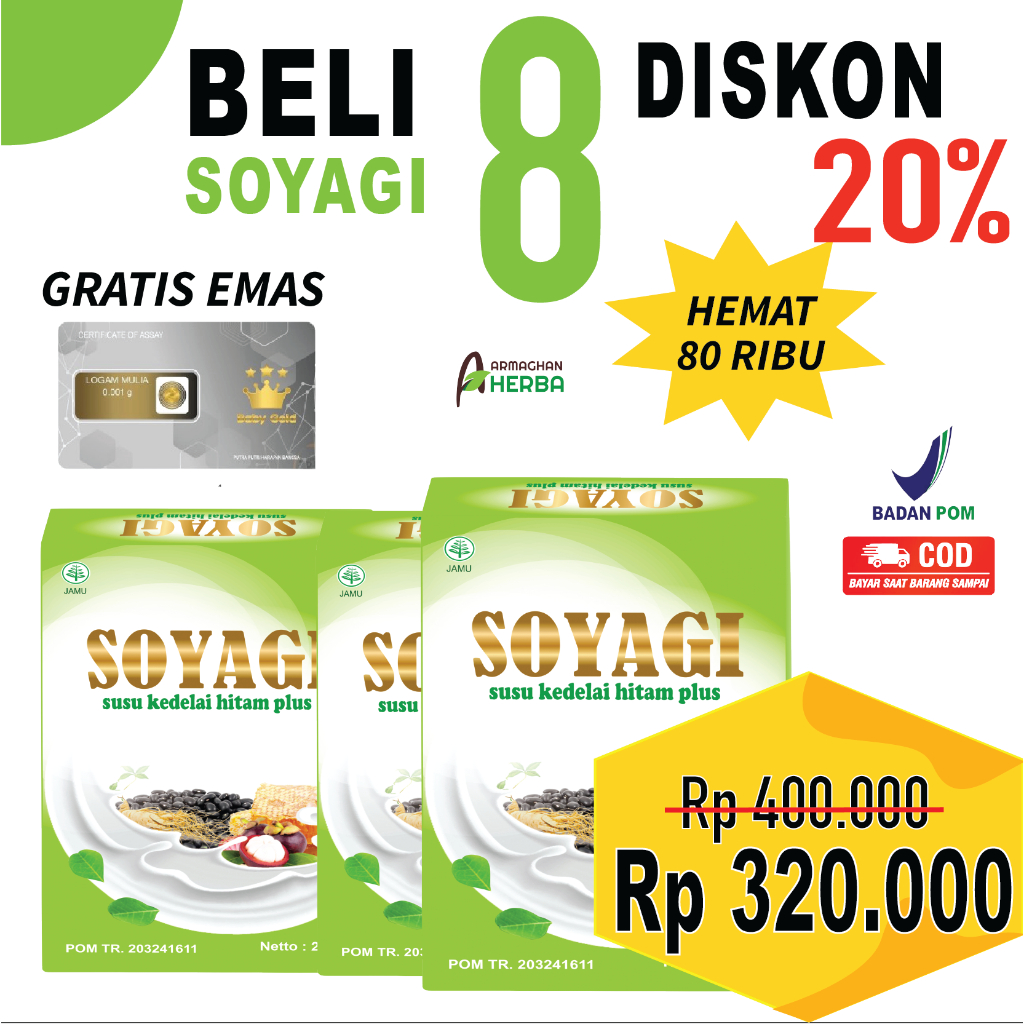 

[PAKET RESELLER] [BELI 8 DISKON 20%] [EXPIRED LAMA] Susu Kedelai Hitam SOYAGI | Susu DIET | Susu Penurun BB isi 200 gr GARANSI Produk Original