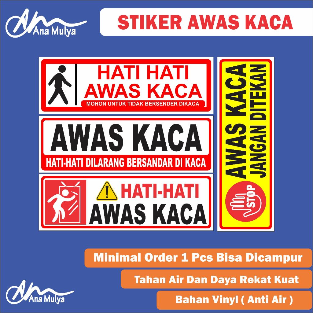 

Sticker Ana Mulya Stiker Awas Kaca/ Stiker Hati Hati Awas Kaca / Stiker Awas Kaca Jangan Di Tekan