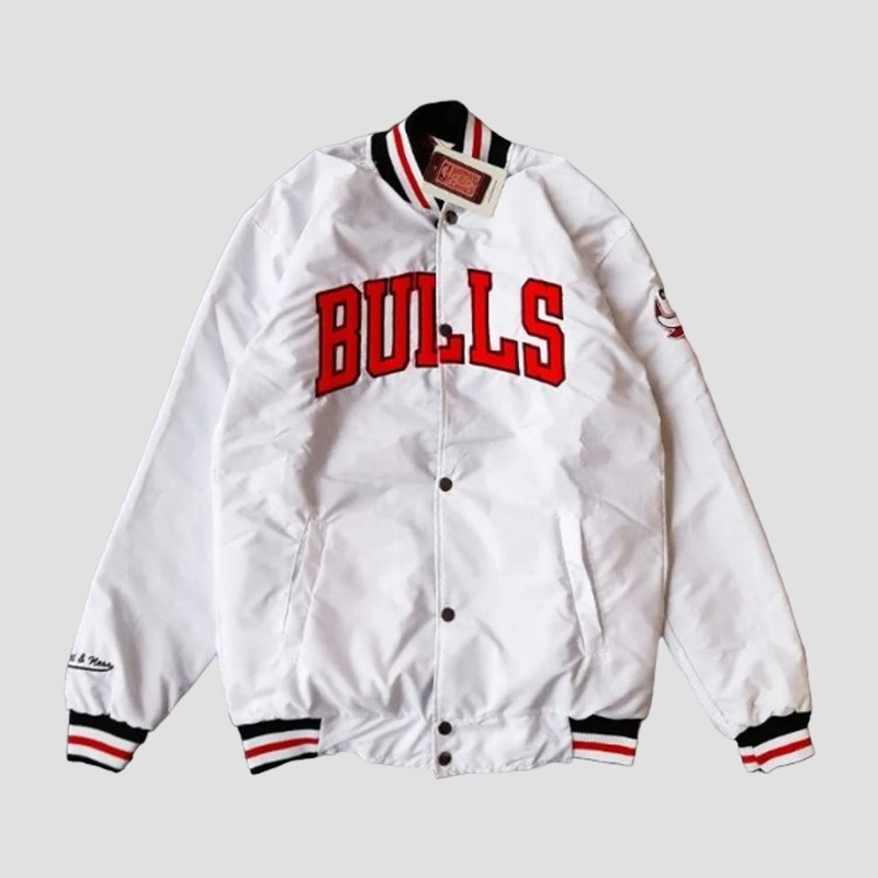 Jaket Varsity Series Bulls White Red Casual Vintage Terbaru Pria Wanita