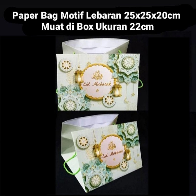 

( 5 Pcs )Tas Jinjing Paperbag Edisi Eid Mubarok Box Cake Hari Raya Idul Fitri Warna Hijau Muda Ukuran 25x25x20 Cm
