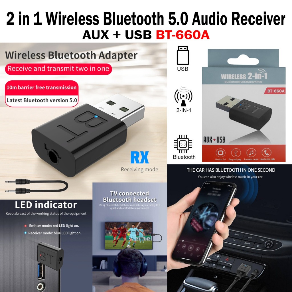 Bluetooth Receiver (USB bluetooth + Transmitter Receiver) Wireless Bluetooth BT-660A