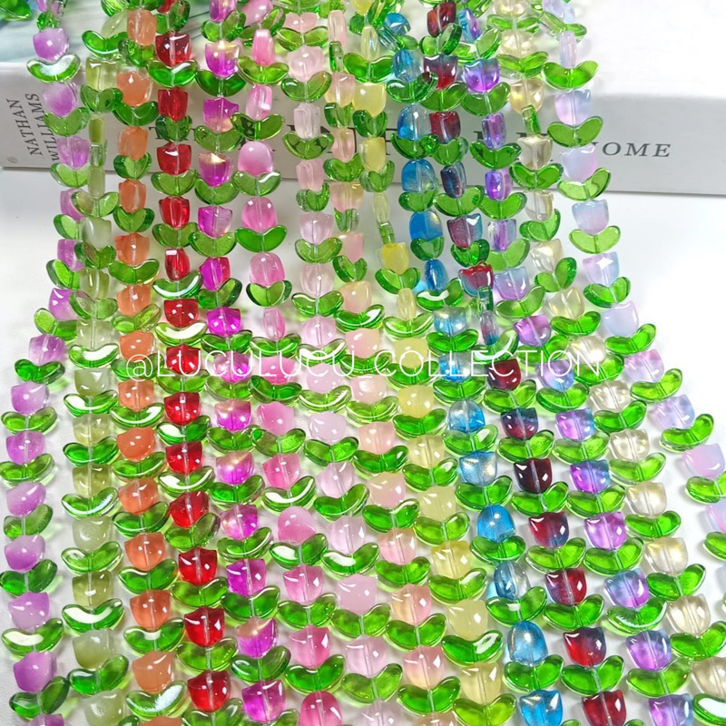 Manik Bunga Tulip (5 Set) / Manik Monte Mote Bunga Tulip Kaca