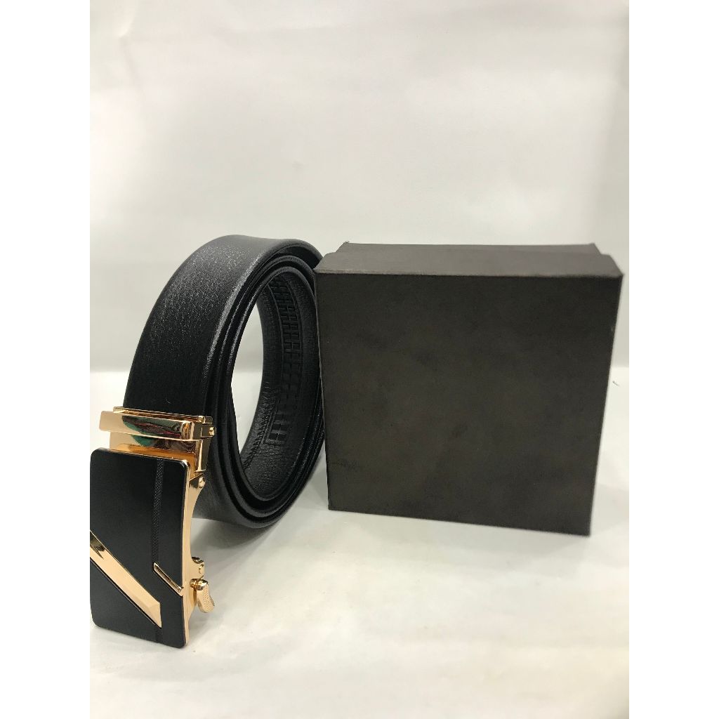 IKAT PINGGANG GESPER WARNA HITAM PRIA DENGAN BELT BESI DAN KULIT MEWAH