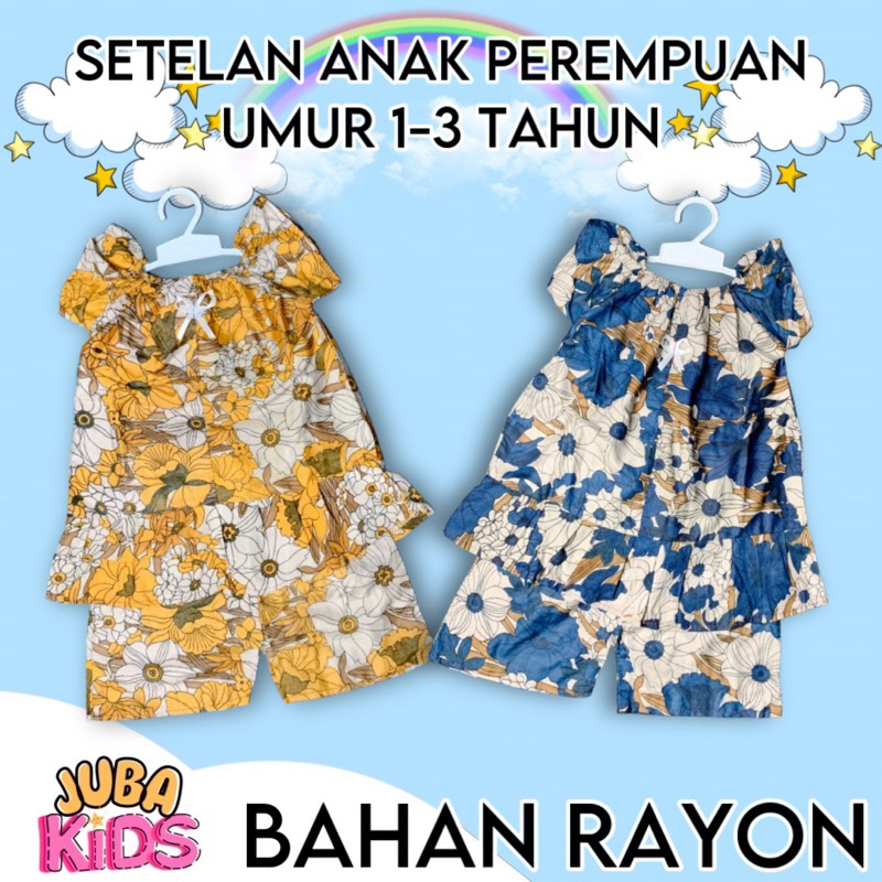 Setelan Anak Perempuan Bahan Rayon | One Set Anak 1-3 TH Bahan Rayon | Setelan Pendek Anak | Baju An
