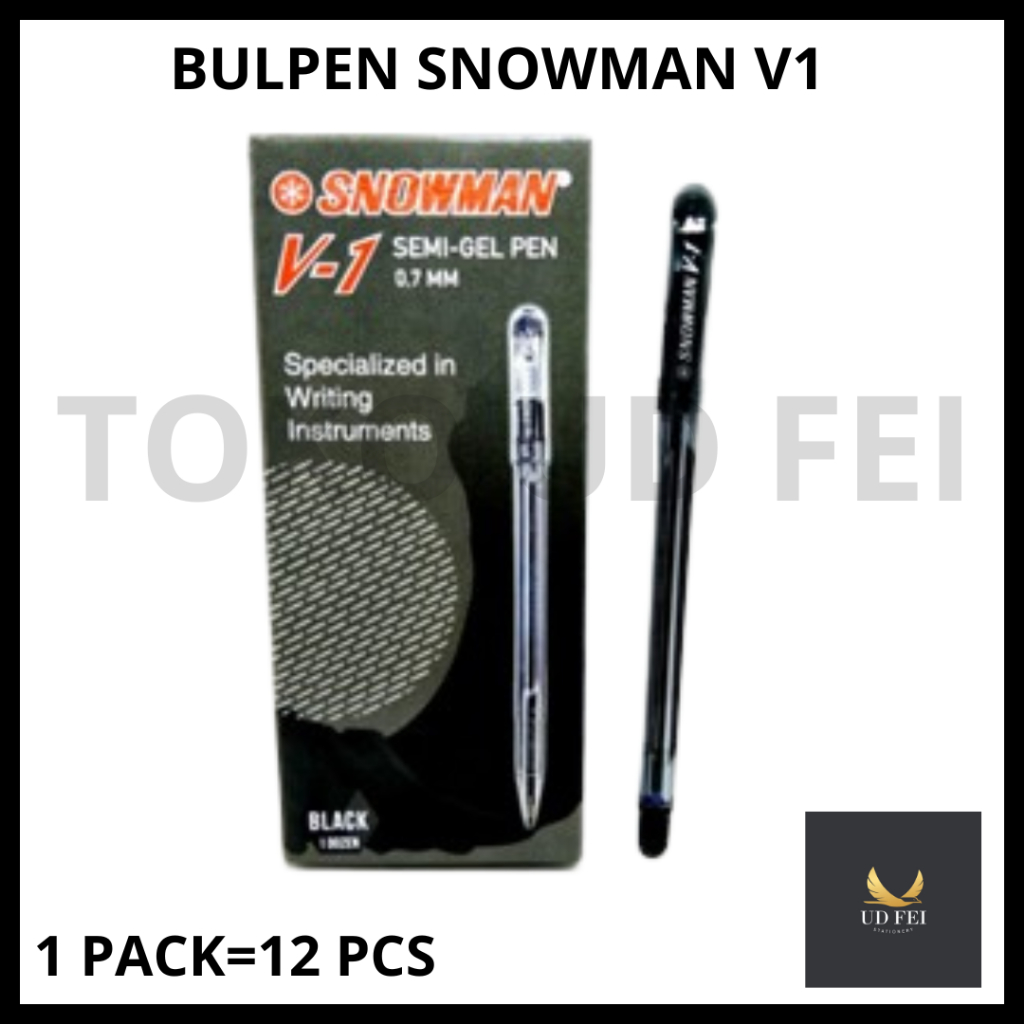 

(1 PACK=12 PCS) Bulpen Snowman V1/ Bulpen Snowman/ Pulpen Snowman V1 Semi Gel Pen Hitam 0.7mm